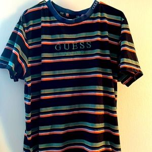 Black, green, orange, blue, and white Guess T-shirt